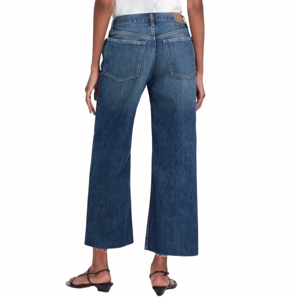 Madewell Low-Slung Baggy Crop Blue Jeans Raw Hem Button Fly Wide Leg Y2K Size 34 - Picture 2 of 16